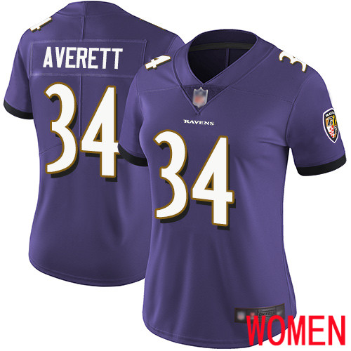 Baltimore Ravens Limited Purple Women Anthony Averett Home Jersey NFL Football #34 Vapor Untouchable